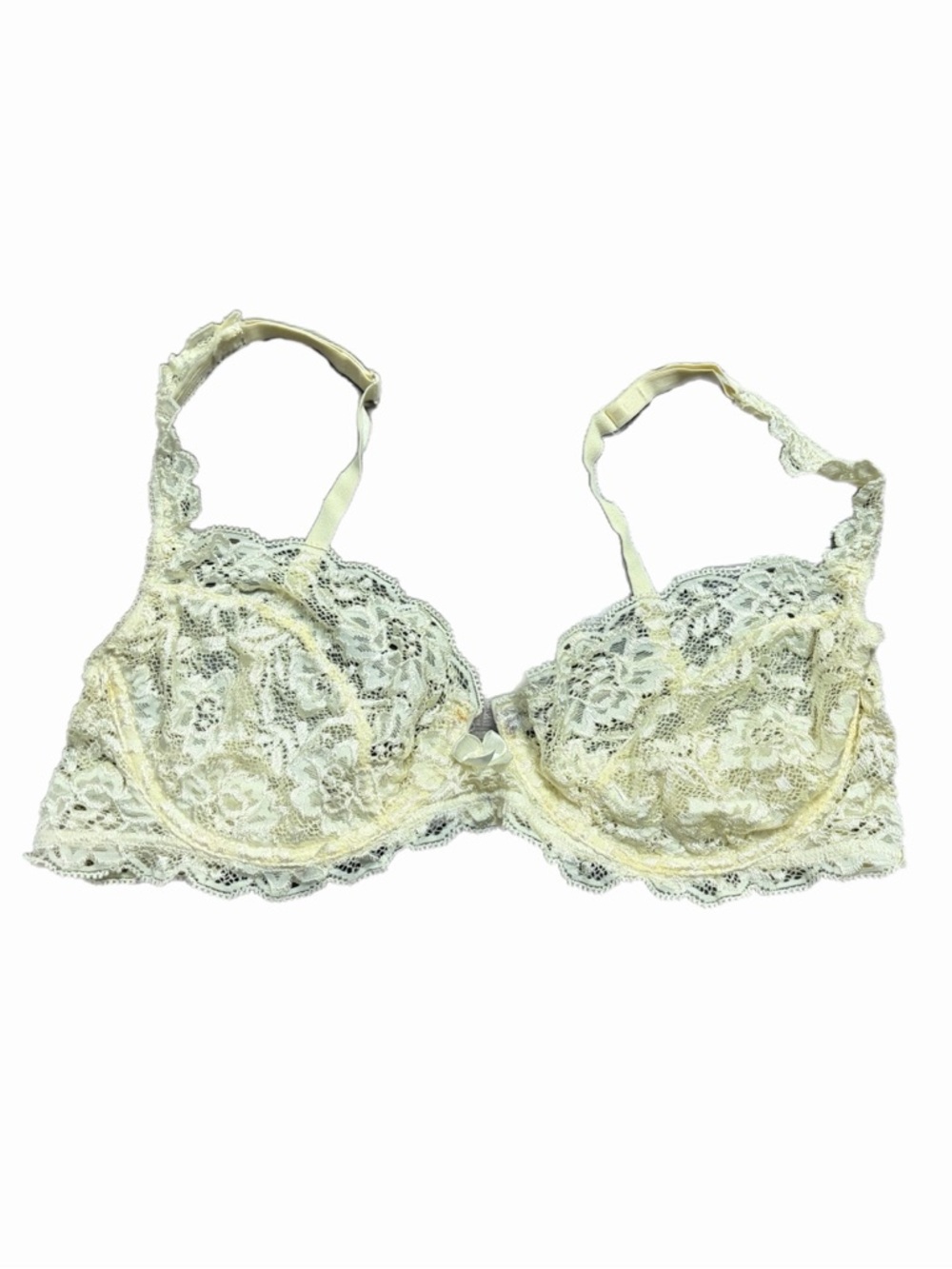 70s/80s European Vintage Chunky Floral Lace Unlined Bra (Cream) Size 34C